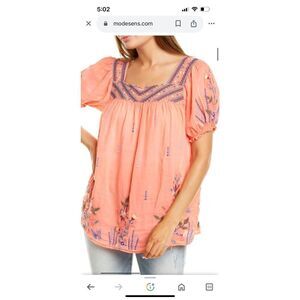 Johnny Was Aimee Puff Sleeve Peasant Top Shirt XL